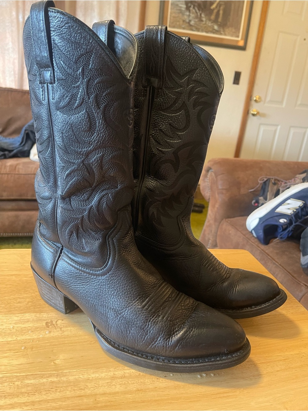 Ariat Heritage R Toe Western Cowboy Boots Black Deer Tanned Leather Men's 8.5 D